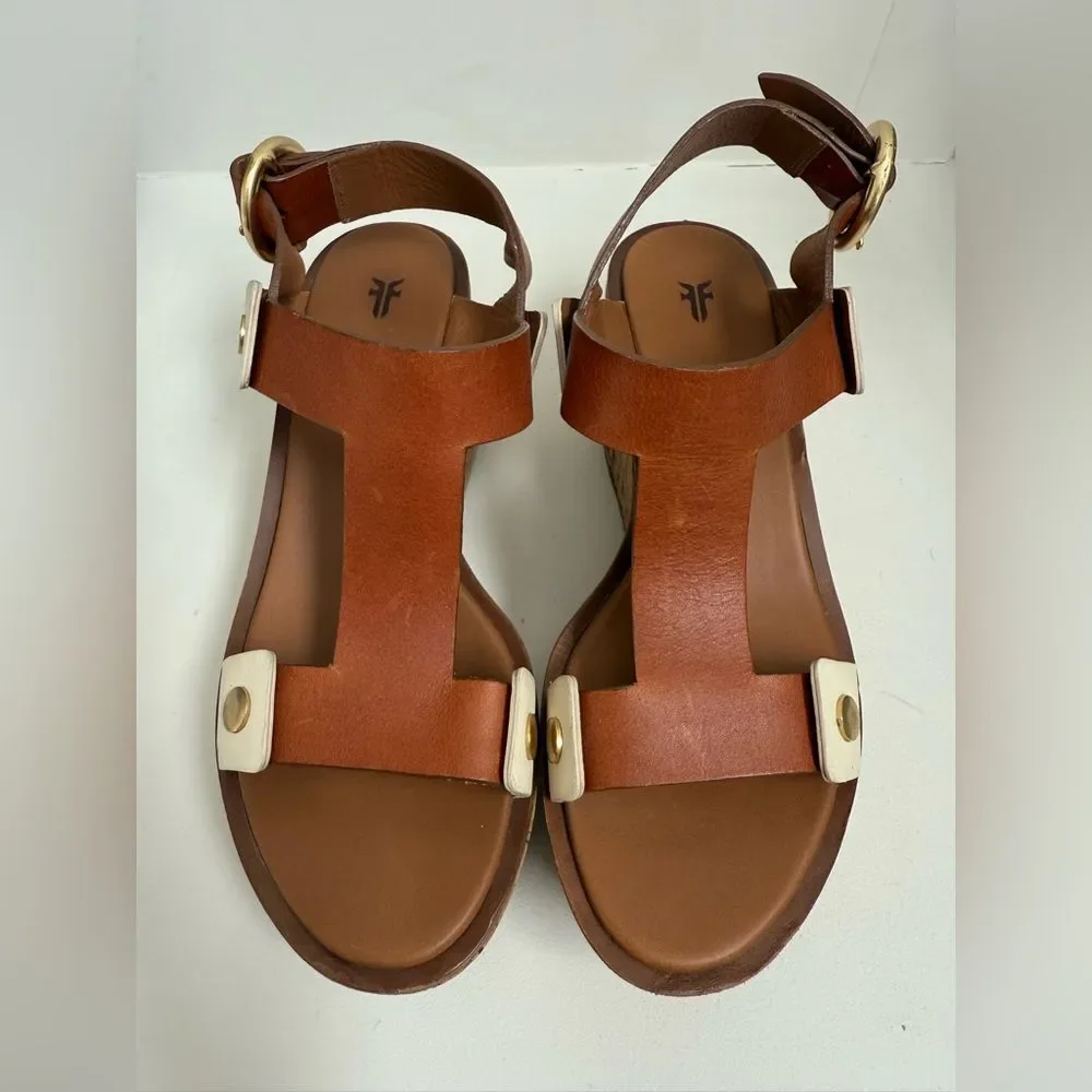 Frye Dahlia Caramel Wedge Platform Sandals Size 37 (US 6.5)